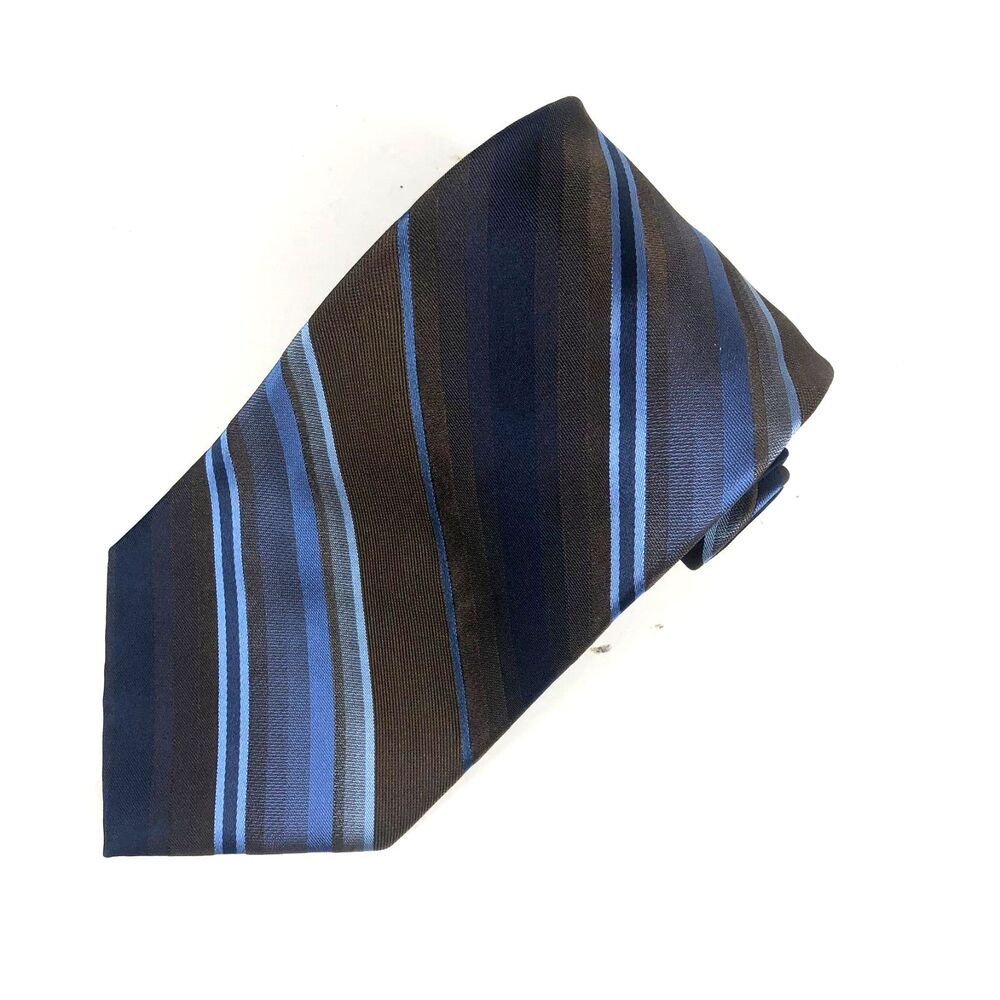 Palatina Men's 100% Silk Tie Brown Blue Navy Diagonal Stripe Classic Necktie